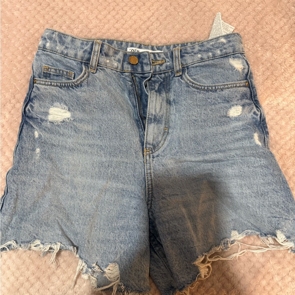 Zara Women's Distressed Blue Denim Shorts